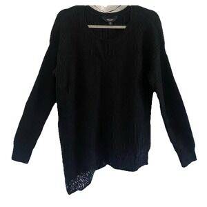 New Simply Vera Womens Sweater M Long Sleeve Knit Black Lace Lightweight